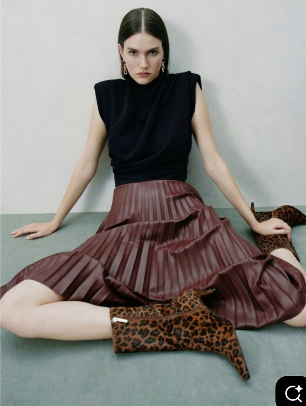 NWT ZARA Faux Leather Asymmetric Pleated Midi Skirt Burgundy Brown Women's Large